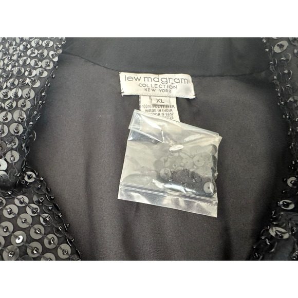 Lew Magram Black Sequins Evening Jacket XL 1-Button 3/4 Sleeves Lined Festive - Picture 6 of 10
